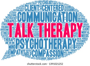 Talk Therapy word cloud on a white background. 