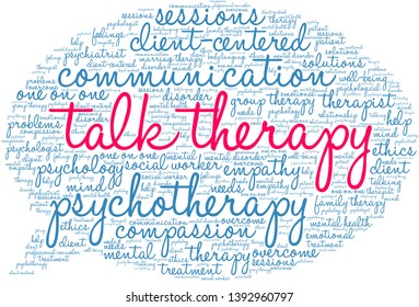 Talk Therapy word cloud on a white background. 