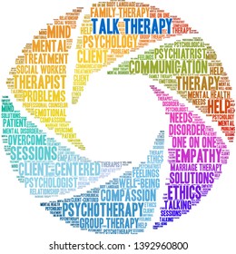 Talk Therapy word cloud on a white background. 