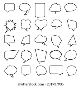 Talk and think comics bubbles silhouettes set for communication. 