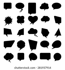 Talk and think comics bubbles silhouettes set for communication. 