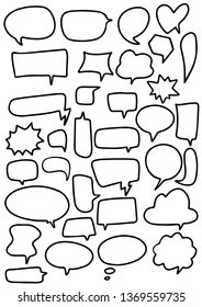 Talk and think speech bubble collection doodle hand drawn vector illustration.