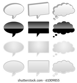 Talk and thought cartoon bubbles in four styles