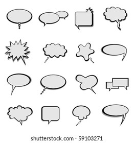 Talk, thought and speech balloons or bubbles