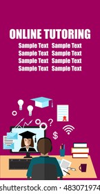 Talk through the Internet. Student and tutor communicate via Internet. E-learning, distance and online education concept. Vector illustration