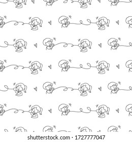 Talk with Tin Can Phone Vector Outline a Cute Character Illustration Background Pattern 