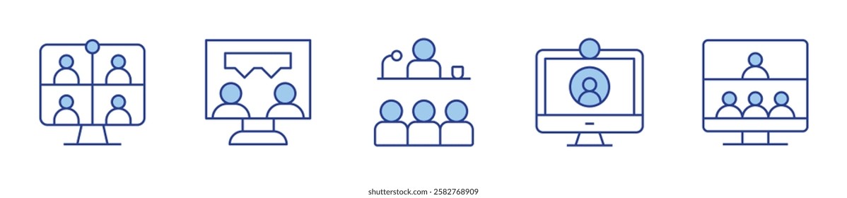 talk, video conference, online, video call. Meeting Icon vector illustration. Line Duotone style. Editable stroke.