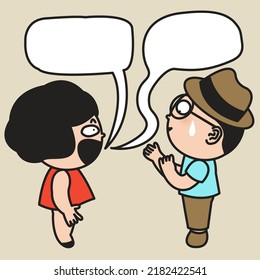 Talkative Woman Chatting With Speech Bubble And Taking Another Speech Bubble Away From The Man Concept Card Character illustration