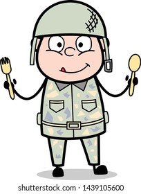 Talking About Spoons - Cute Army Man Cartoon Soldier Vector Illustration