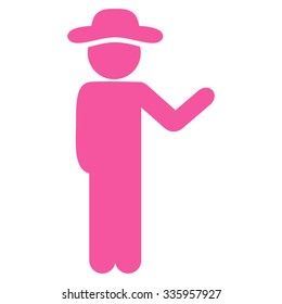 Talking Agent vector icon. Style is flat symbol, pink color, rounded angles, white background.