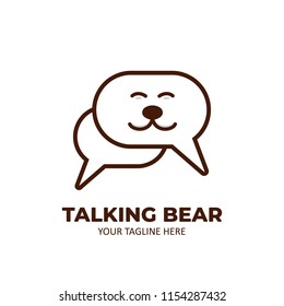 Talking bear logo icon comic bubble speech outline line monoline style