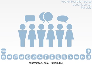 Talking between the man and woman with speech bubble with own area for text. People icon vector with dialog.