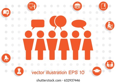 Talking between the man and woman with speech bubble with own area for text. People icon vector with dialog.