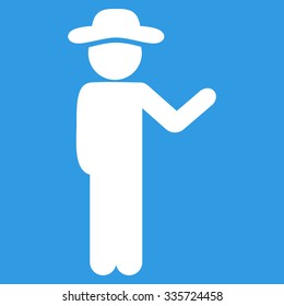 Talking Boy vector icon. Style is flat symbol, white color, rounded angles, blue background.