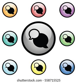 Talking Bubble Speech Balloons Icon Colorful Glass Button Set