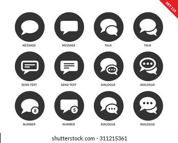 Talking bubble vector icons set. Talks and dialog concept. Icons for social networks, speech bubbles, dialogue, text, send, messages. Isolated on white background