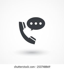 Talking by phone auricular symbol with speech bubble. Phone and bubble speech icon. Flat icon 