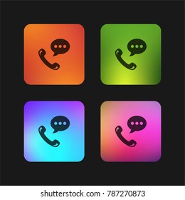 Talking by phone auricular symbol with speech bubble four color gradient app icon design