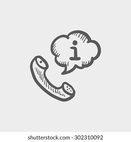 Hablando por teléfono a través de un icono de esbozo de internet para web y móvil. Icono de gris oscuro vector dibujado a mano sobre fondo gris claro.