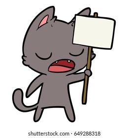 talking cat cartoon with placard