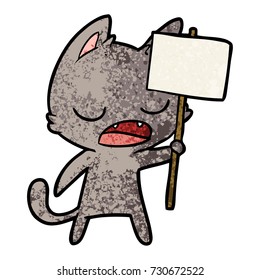 talking cat cartoon with placard