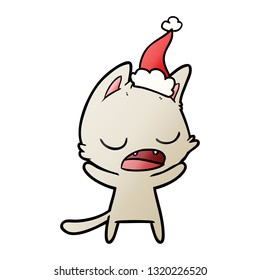 dibujo del gradiente dibujado a mano del gato hablante de un sombrero santa