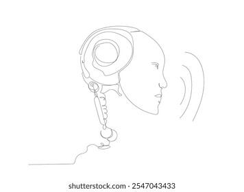 Talking chatbot linear icon. Chat bot, modern smart assistant. Education industry. Conversational robot. Thin line illustration. Contour symbol. Vector outline drawing. Hand made vector not AI.