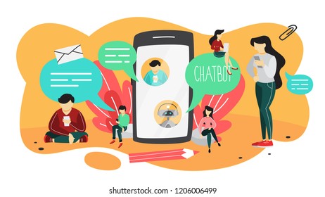 Talking to a chatbot online on digital device. Communication with a chat bot on the smartphone.