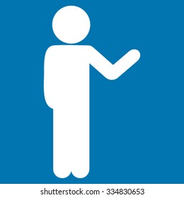 Talking Child vector icon. Style is flat symbol, white color, rounded angles, blue background.