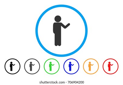Talking Child vector rounded icon. Image style is a flat gray icon symbol inside a blue circle. Bonus color variants are gray, black, blue, green, red, orange.