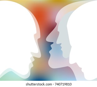Talking concept. People profile head in discussion.
