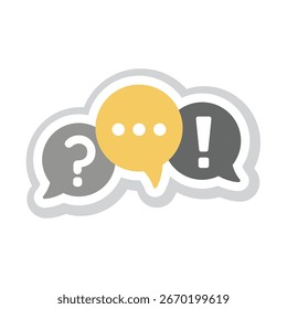 Hablar, etiqueta de burbujas de discurso de conversación. Burbuja de chat con pregunta, signo de exclamación, pegatina de Vector de chat.