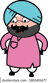 Talking Cute Sardar with Hands on Waist Cartoon