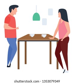 Talking each other, conversation flat design illustration 
