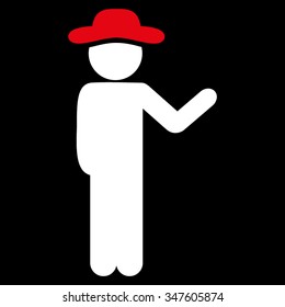 Talking Fellow vector icon. Style is bicolor flat symbol, red and white colors, rounded angles, black background.