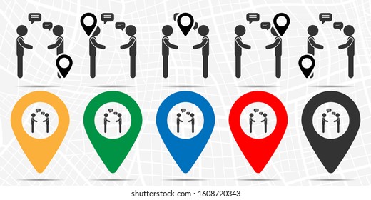 Talking friends icon in location set. Simple glyph, flat illustration element of friendship theme icons