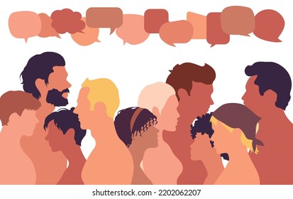Talking with friends. Vector cartoon profile. Social network and group of diverse people. Concept communication. Friends chatting.