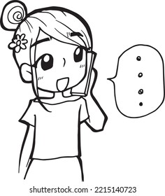 talking girl cartoon doodle kawaii anime coloring page cute illustration drawing clipart character chibi manga comics