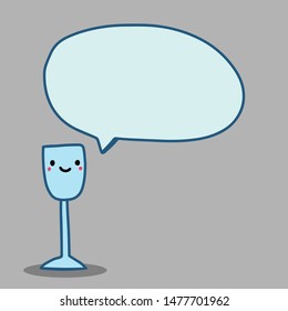 Talking glass of wine cartoon style illustration speech bubble on grey background