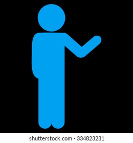 Talking Guy vector icon. Style is flat symbol, blue color, rounded angles, black background.