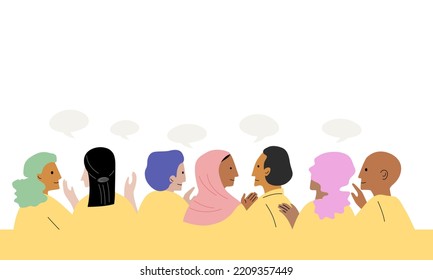 Talking Head Of Different People, Nationality, Skin Color And Gender.  Talking People Concept, Flat Vector Illustration On Light Colors Background.