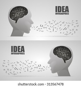 Talking head with icons. Vector illustration