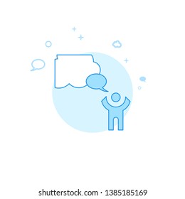 Talking to Heaven Flat Vector Icon. Dialogue and Communication Illustration. Light Flat Style. Blue Monochrome Design. Editable Stroke. Adjust Line Weight.