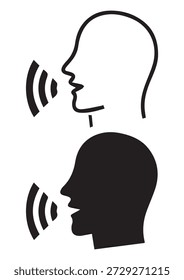 Hablando de iconos de perfil lateral humano ondas de sonido reconocimiento de voz cantando ruido de control de voz Victor Art Illustration