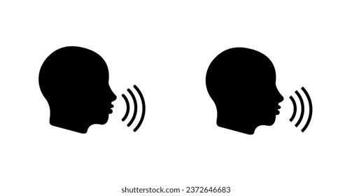 Talking icon, silhouette talking icon, silhouette speaking, speaking or speaking person sign, speech icon for interview, interact and talk control, man with open mouth illustration