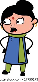 Talking Indian Lady with Hands on Waist Cartoon Character Design Illustration