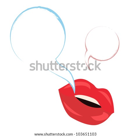 Talking lips, with speech bubbles,isolated on white