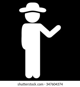 Talking Male vector icon. Style is flat symbol, white color, rounded angles, black background.