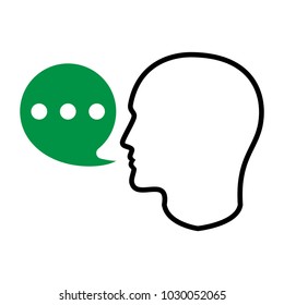 Talking man graphic icon. Message symbol. Silhouette human head with a message sign isolated on white background. Vector illustration