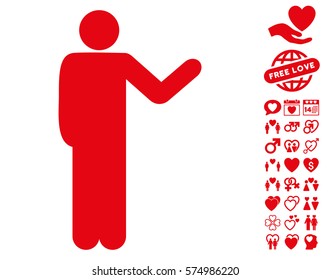 Talking Man icon with bonus dating pictograph collection. Vector illustration style is flat iconic red symbols on white background.